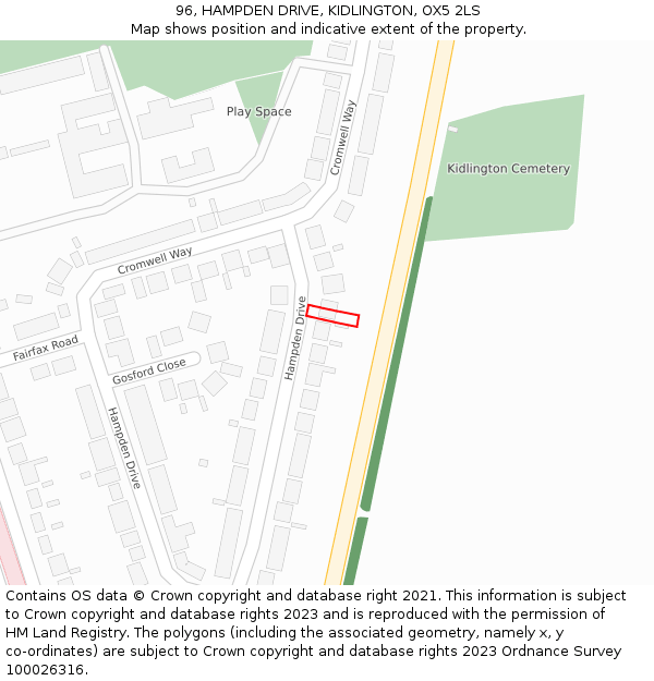 96, HAMPDEN DRIVE, KIDLINGTON, OX5 2LS: Location map and indicative extent of plot