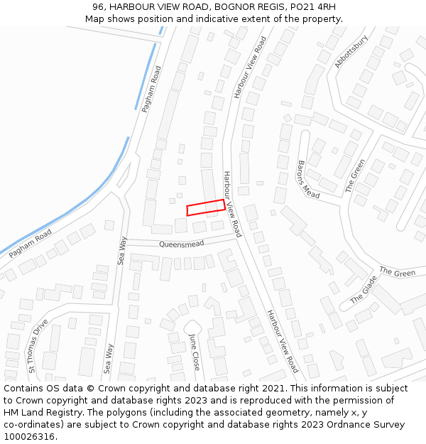 96, HARBOUR VIEW ROAD, BOGNOR REGIS, PO21 4RH: Location map and indicative extent of plot