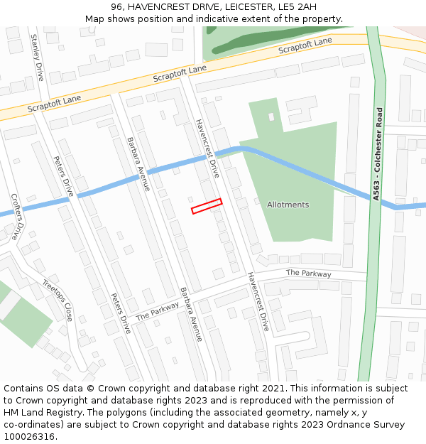 96, HAVENCREST DRIVE, LEICESTER, LE5 2AH: Location map and indicative extent of plot