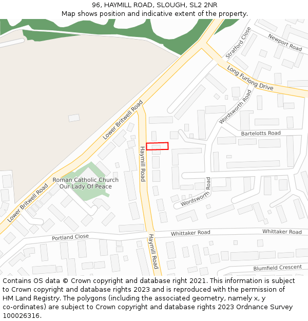 96, HAYMILL ROAD, SLOUGH, SL2 2NR: Location map and indicative extent of plot