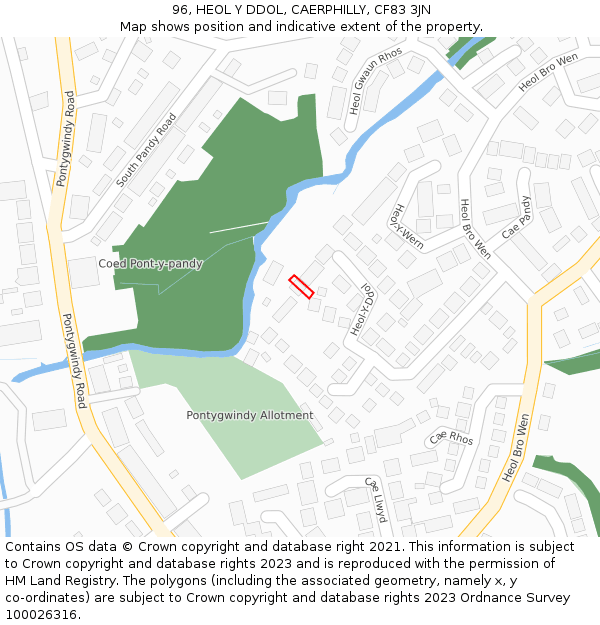 96, HEOL Y DDOL, CAERPHILLY, CF83 3JN: Location map and indicative extent of plot