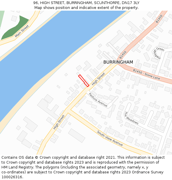 96, HIGH STREET, BURRINGHAM, SCUNTHORPE, DN17 3LY: Location map and indicative extent of plot