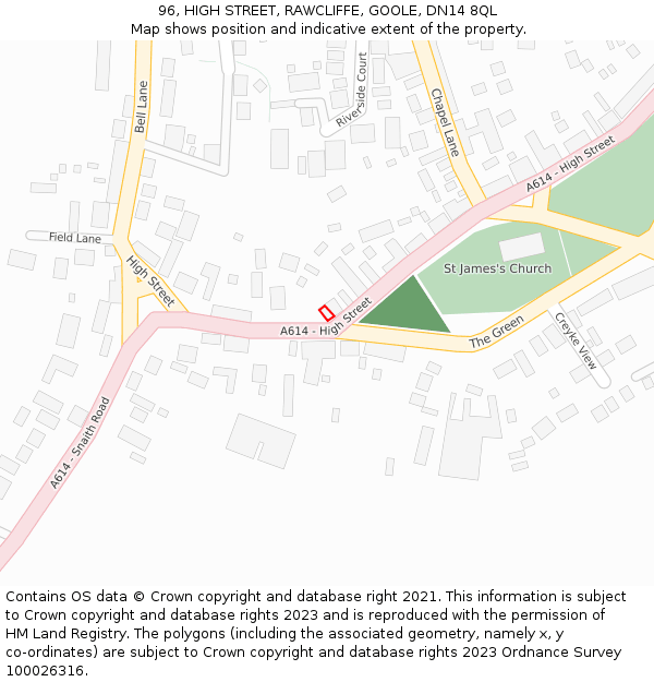 96, HIGH STREET, RAWCLIFFE, GOOLE, DN14 8QL: Location map and indicative extent of plot