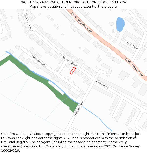 96, HILDEN PARK ROAD, HILDENBOROUGH, TONBRIDGE, TN11 9BW: Location map and indicative extent of plot