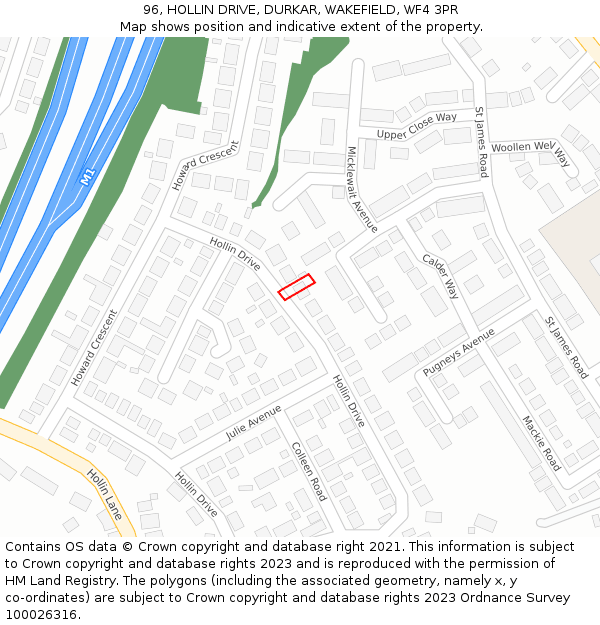 96, HOLLIN DRIVE, DURKAR, WAKEFIELD, WF4 3PR: Location map and indicative extent of plot