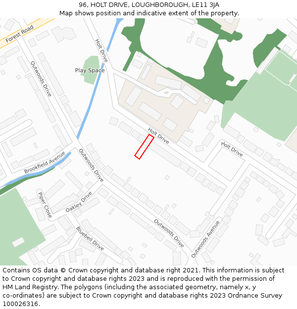 96, HOLT DRIVE, LOUGHBOROUGH, LE11 3JA: Location map and indicative extent of plot