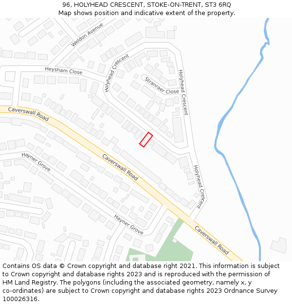 96, HOLYHEAD CRESCENT, STOKE-ON-TRENT, ST3 6RQ: Location map and indicative extent of plot