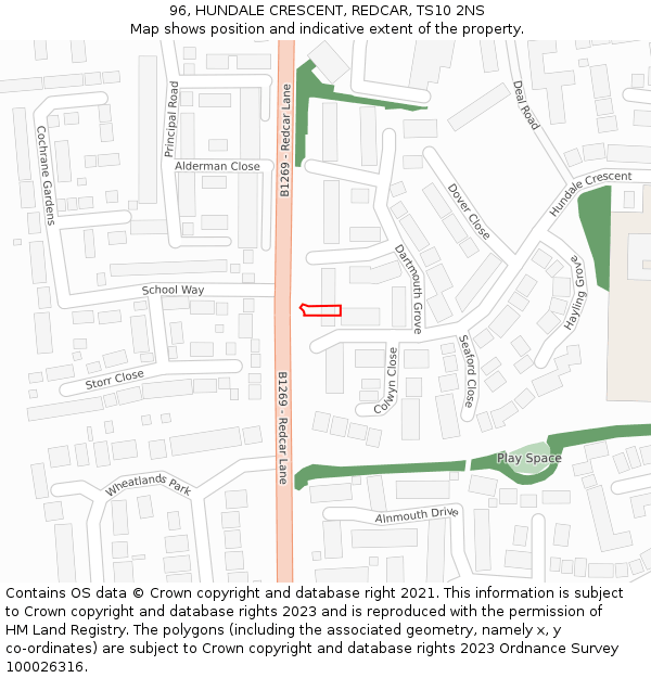 96, HUNDALE CRESCENT, REDCAR, TS10 2NS: Location map and indicative extent of plot