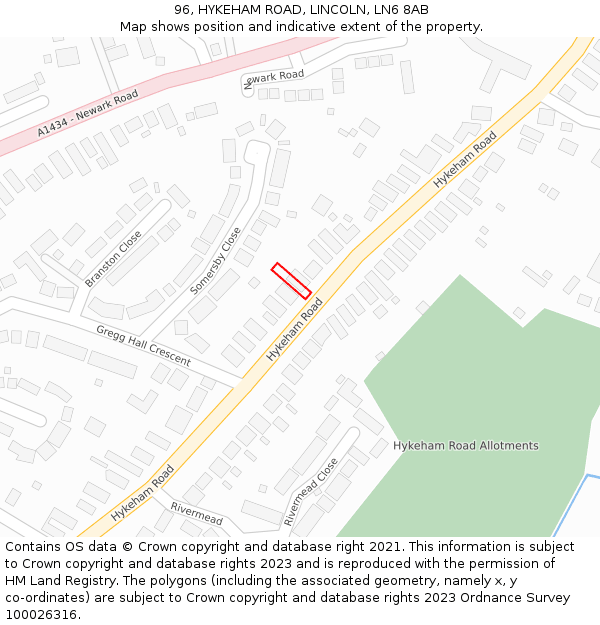 96, HYKEHAM ROAD, LINCOLN, LN6 8AB: Location map and indicative extent of plot