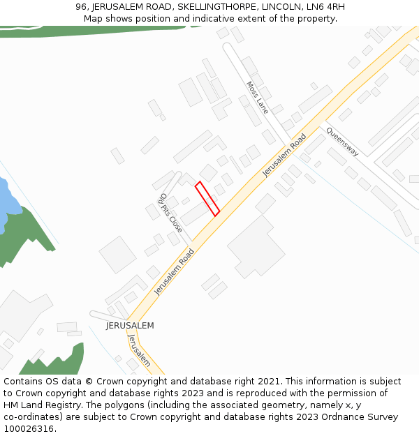 96, JERUSALEM ROAD, SKELLINGTHORPE, LINCOLN, LN6 4RH: Location map and indicative extent of plot