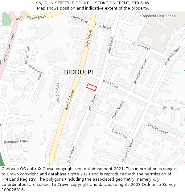 96, JOHN STREET, BIDDULPH, STOKE-ON-TRENT, ST8 6HW: Location map and indicative extent of plot