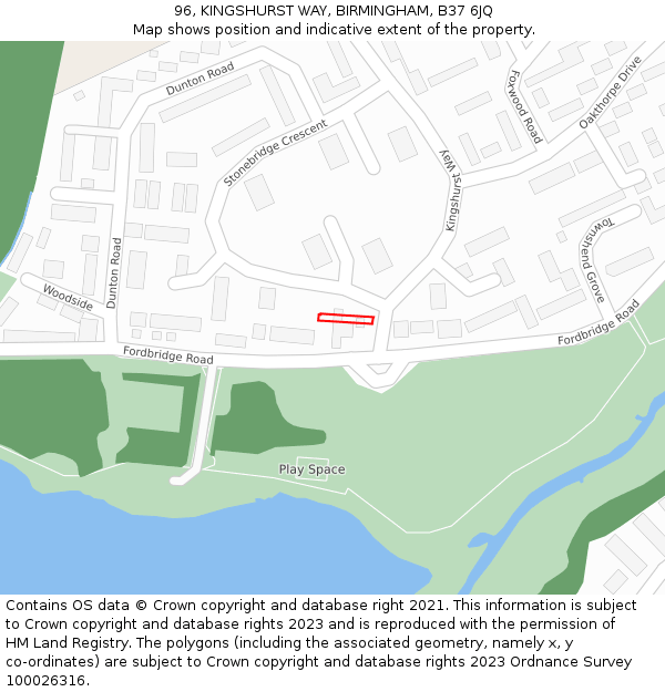 96, KINGSHURST WAY, BIRMINGHAM, B37 6JQ: Location map and indicative extent of plot