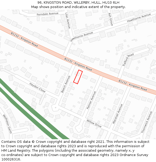 96, KINGSTON ROAD, WILLERBY, HULL, HU10 6LH: Location map and indicative extent of plot
