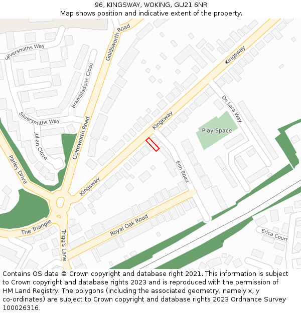 96, KINGSWAY, WOKING, GU21 6NR: Location map and indicative extent of plot