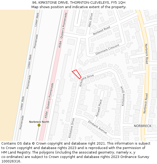 96, KIRKSTONE DRIVE, THORNTON-CLEVELEYS, FY5 1QH: Location map and indicative extent of plot