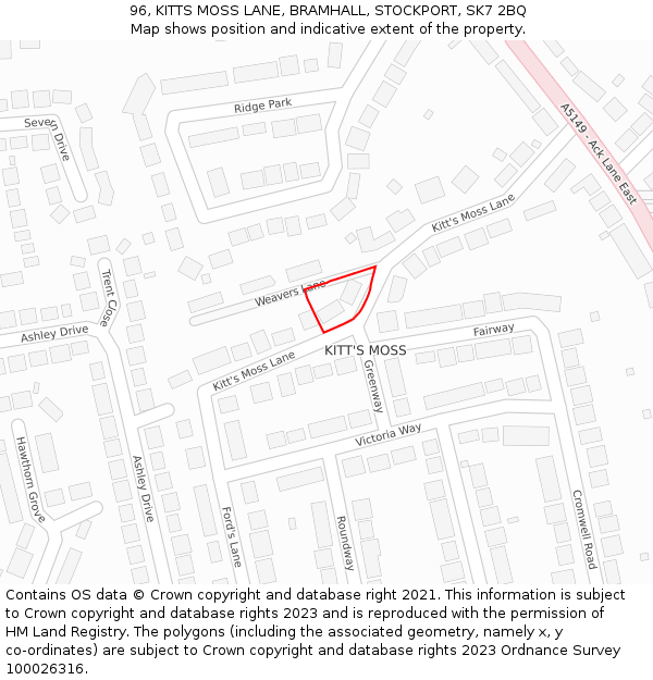 96, KITTS MOSS LANE, BRAMHALL, STOCKPORT, SK7 2BQ: Location map and indicative extent of plot