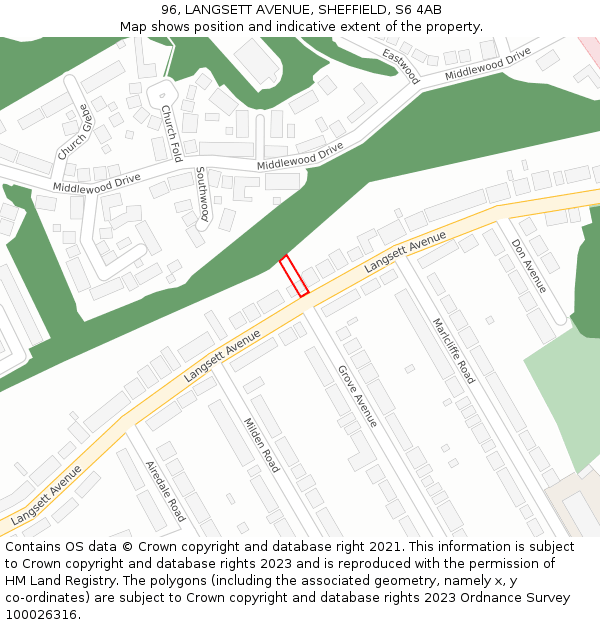 96, LANGSETT AVENUE, SHEFFIELD, S6 4AB: Location map and indicative extent of plot