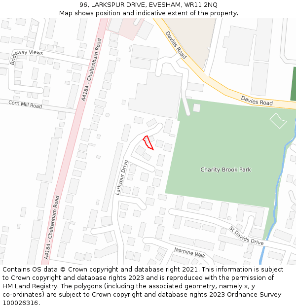 96, LARKSPUR DRIVE, EVESHAM, WR11 2NQ: Location map and indicative extent of plot