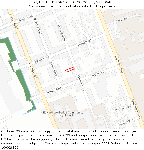 96, LICHFIELD ROAD, GREAT YARMOUTH, NR31 0AB: Location map and indicative extent of plot