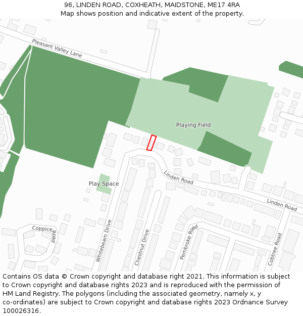 96, LINDEN ROAD, COXHEATH, MAIDSTONE, ME17 4RA: Location map and indicative extent of plot