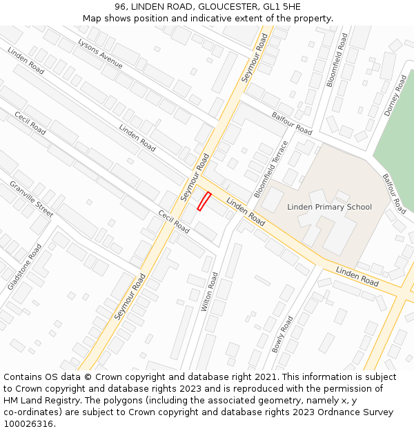 96, LINDEN ROAD, GLOUCESTER, GL1 5HE: Location map and indicative extent of plot