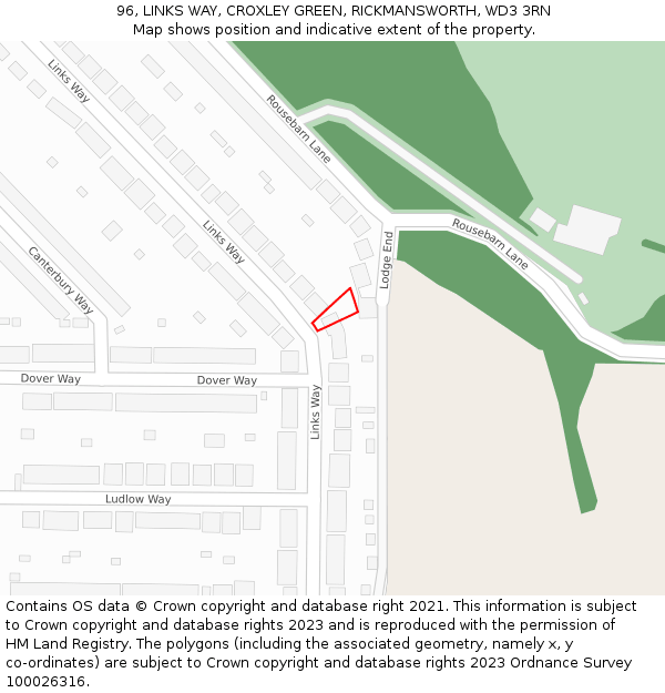 96, LINKS WAY, CROXLEY GREEN, RICKMANSWORTH, WD3 3RN: Location map and indicative extent of plot