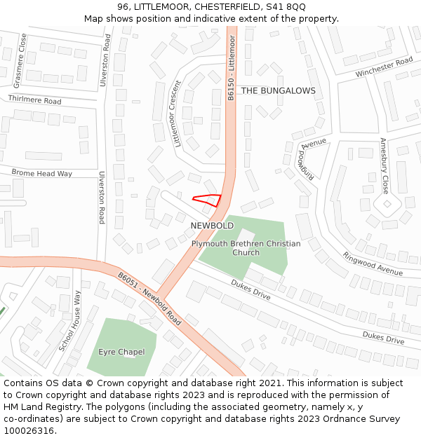 96, LITTLEMOOR, CHESTERFIELD, S41 8QQ: Location map and indicative extent of plot