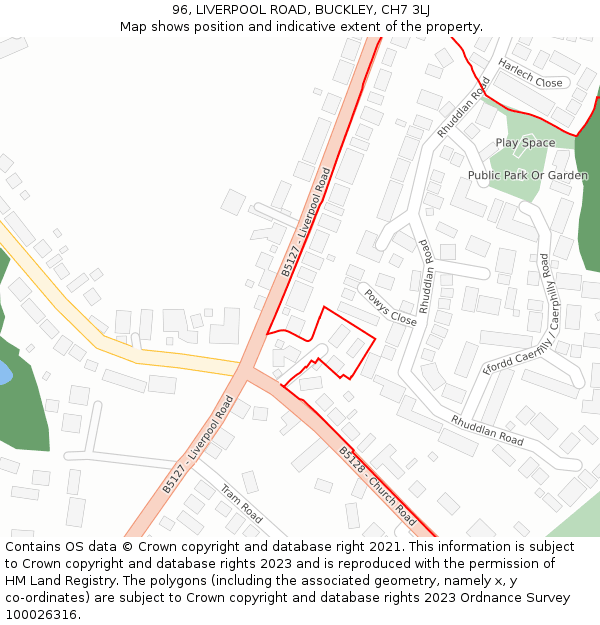 96, LIVERPOOL ROAD, BUCKLEY, CH7 3LJ: Location map and indicative extent of plot