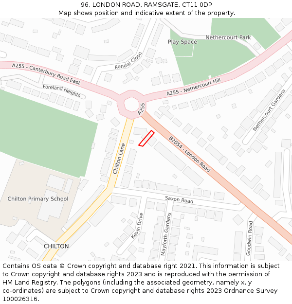 96, LONDON ROAD, RAMSGATE, CT11 0DP: Location map and indicative extent of plot