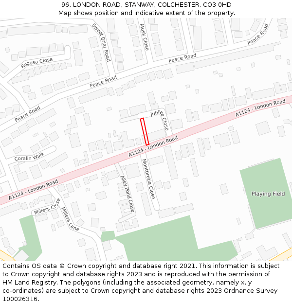 96, LONDON ROAD, STANWAY, COLCHESTER, CO3 0HD: Location map and indicative extent of plot