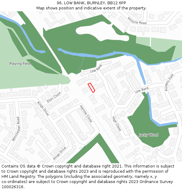 96, LOW BANK, BURNLEY, BB12 6PP: Location map and indicative extent of plot