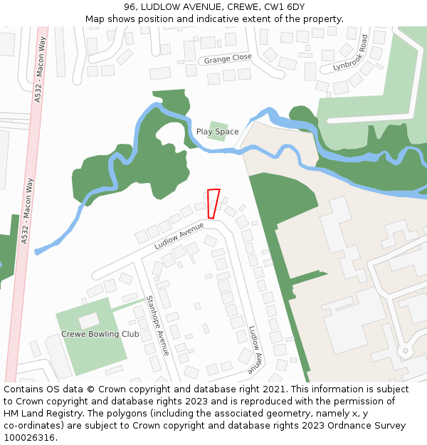 96, LUDLOW AVENUE, CREWE, CW1 6DY: Location map and indicative extent of plot