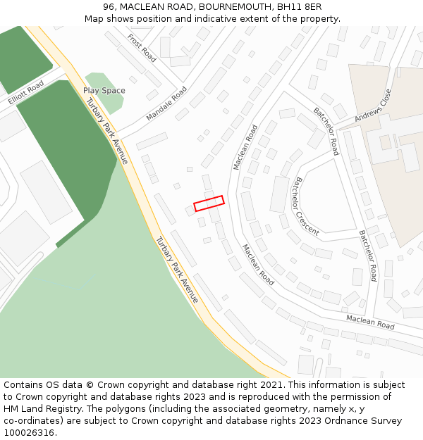 96, MACLEAN ROAD, BOURNEMOUTH, BH11 8ER: Location map and indicative extent of plot