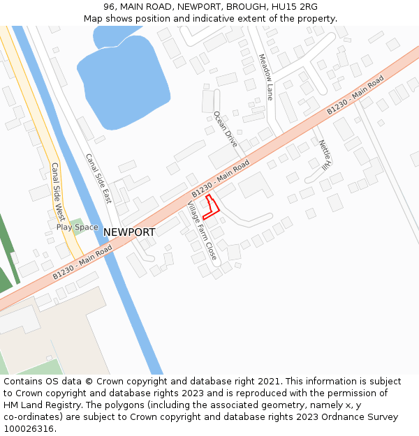 96, MAIN ROAD, NEWPORT, BROUGH, HU15 2RG: Location map and indicative extent of plot