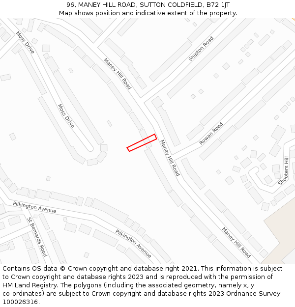 96, MANEY HILL ROAD, SUTTON COLDFIELD, B72 1JT: Location map and indicative extent of plot