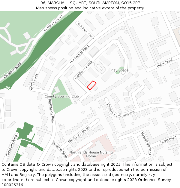 96, MARSHALL SQUARE, SOUTHAMPTON, SO15 2PB: Location map and indicative extent of plot