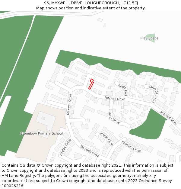 96, MAXWELL DRIVE, LOUGHBOROUGH, LE11 5EJ: Location map and indicative extent of plot