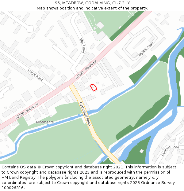 96, MEADROW, GODALMING, GU7 3HY: Location map and indicative extent of plot