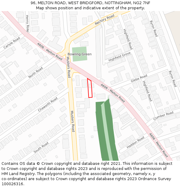 96, MELTON ROAD, WEST BRIDGFORD, NOTTINGHAM, NG2 7NF: Location map and indicative extent of plot