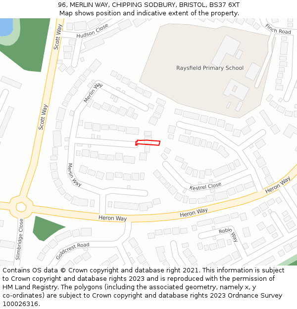 96, MERLIN WAY, CHIPPING SODBURY, BRISTOL, BS37 6XT: Location map and indicative extent of plot