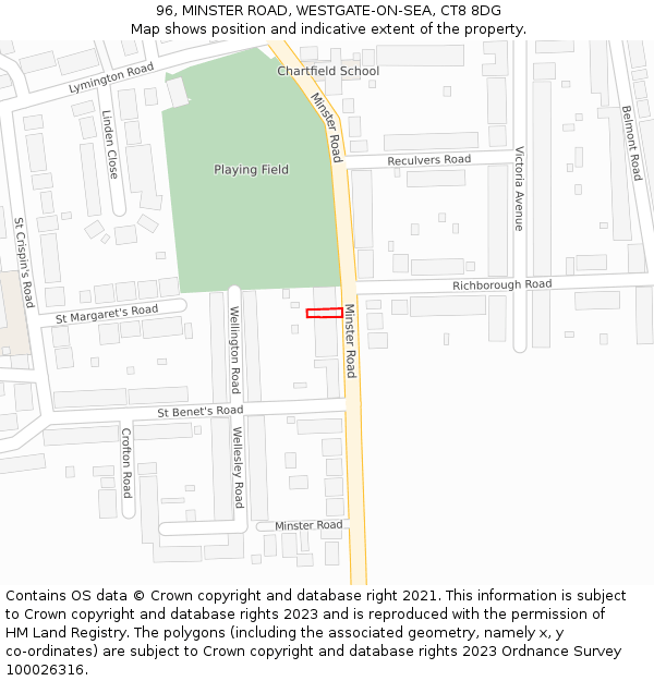 96, MINSTER ROAD, WESTGATE-ON-SEA, CT8 8DG: Location map and indicative extent of plot