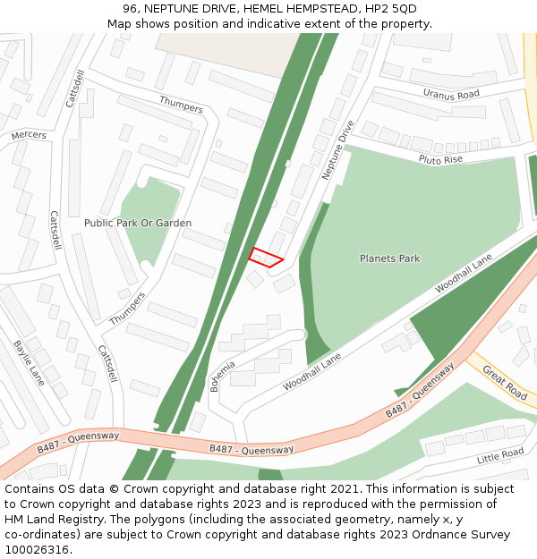 96, NEPTUNE DRIVE, HEMEL HEMPSTEAD, HP2 5QD: Location map and indicative extent of plot