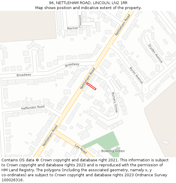 96, NETTLEHAM ROAD, LINCOLN, LN2 1RR: Location map and indicative extent of plot