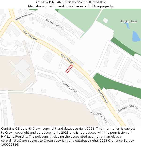 96, NEW INN LANE, STOKE-ON-TRENT, ST4 8EX: Location map and indicative extent of plot