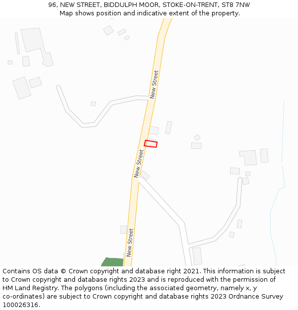 96, NEW STREET, BIDDULPH MOOR, STOKE-ON-TRENT, ST8 7NW: Location map and indicative extent of plot