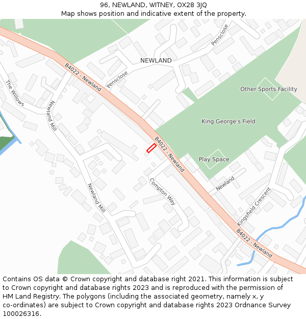 96, NEWLAND, WITNEY, OX28 3JQ: Location map and indicative extent of plot