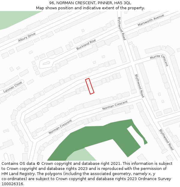 96, NORMAN CRESCENT, PINNER, HA5 3QL: Location map and indicative extent of plot