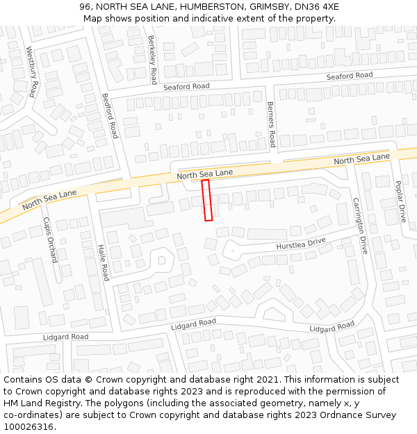 96, NORTH SEA LANE, HUMBERSTON, GRIMSBY, DN36 4XE: Location map and indicative extent of plot