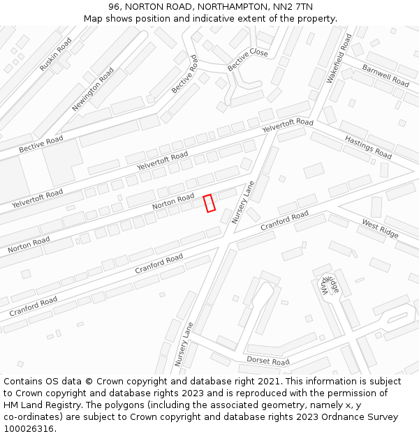 96, NORTON ROAD, NORTHAMPTON, NN2 7TN: Location map and indicative extent of plot