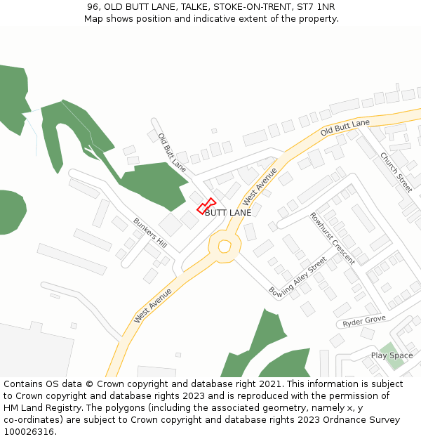 96, OLD BUTT LANE, TALKE, STOKE-ON-TRENT, ST7 1NR: Location map and indicative extent of plot